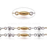 304 Stainless Steel Bar Link Chains, Unwelded, with Spool, Golden & Stainless Steel Color, 3x8~11x2mm, about 32.8 Feet(10m)/roll(STAS-D233-26GP)