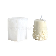 3D Pillar with Flower DIY Candle Silicone Molds, for Scented Candle Making, White, 9.8x8.4x8cm(DIY-A047-03A)