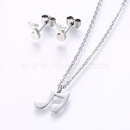 304 Stainless Steel Jewelry Sets, Stud Earrings and Pendant Necklaces, Note, Stainless Steel Color, Necklace: 17.7 inch(45cm), Stud Earrings: 8x4x1.2mm, Pin: 0.8mm(SJEW-O090-13P)