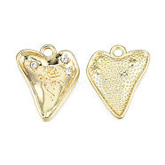 Rack Plating Alloy Pendants, with Crystal Rhinestone, Twist Heart with Flower, Cadmium Free & Nickel Free & Lead Free, Light Gold, 23x18.5x3mm, Hole: 2mm(PALLOY-T077-200)