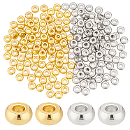 Elite 200Pcs 2 Colors Brass Spacer Beads, Flat Round, Platinum & Golden, 4x1.5mm, Hole: 1.5mm, 100pcs/color(KK-PH0006-56A)