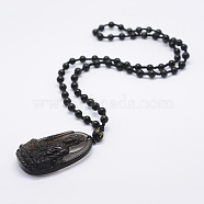 Natural Golden Sheen Obsidian Beaded Pendant Necklaces, with Natural Obsidian Pendants, Buddha, 23.62 inch(60cm)(NJEW-E116-14)