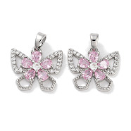 Brass Micro Pave Cubic Zirconia Pendants, Butterfly Charms, Platinum, 14.5x16.5x3.5mm, Hole: 2.8x4.5mm(KK-C051-41P)