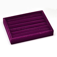 Wooden Cuboid Jewelry Rings Displays, Covered with Velvet, with Sponge Inside, Purple, 20x15x3.2cm(RDIS-L001-02C)