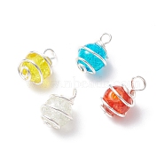 Crackle Glass Beaded Pendants, with Silver Tone Copper Jewelry Wire, Round, Mixed Color, 13.5~14.5x9mm, Hole: 2.5mm(PALLOY-JF01590)