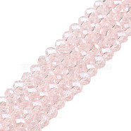 Electroplate Glass Beads Strands, Pearl Luster Plated, Faceted, Rondelle, Pink, 4x3mm, Hole: 0.4mm, about 113~115pcs/strand, 41~42cm(EGLA-A034-T4mm-A03)