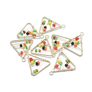 Brass Pendants, with Acrylic Beads, Long-Lasting Plated, Triangle, Real 14K Gold Plated, Colorful, 19.5x17.5x3mm, Hole: 1.8mm(KK-F797-25G)
