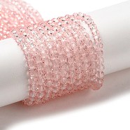 Transparent Glass Beads Strands, Faceted(32 Facets), Round, Misty Rose, 4mm, Hole: 0.7mm, about 94~96pcs/strand, 14.17~14.37 inch(36~36.5cm)(EGLA-A035-T4mm-D20)