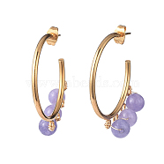 Stud Earrings, Half Hoop Earrings, with Natural Aquamarine Beads, Golden Plated 304 Stainless Steel Stud Earring Findings and Copper Wire, 39x32.5mm, Pin: 0.8mm(EJEW-JE03956-03)