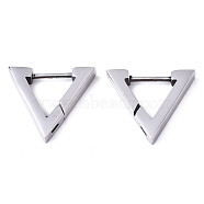 304 Stainless Steel Huggie Hoop Earrings, Triangle, Stainless Steel Color, 14.5x16x3mm, Pin: 0.8mm(STAS-R115-20P)