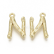 Alloy Pendants, Cadmium Free & Nickel Free & Lead Free, Bamboo Initial Letter, Real 18K Gold Plated, Letter.N, N:16.5x10.5x3mm, Hole: 1.5mm(PALLOY-S137-001N-NR)