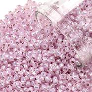 TOHO Round Seed Beads, Japanese Seed Beads, (2120) Silver Lined Light Pink Opal, 11/0, 2.2mm, Hole: 0.8mm, about 5555pcs/50g(SEED-XTR11-2120)