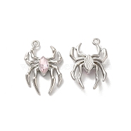 Glass Spider Pendant, with Platinum Alloy Findings, Lead Free & Cadmium Free, Misty Rose, 25.5x17x4.5mm, Hole: 1.6mm(PALLOY-K001-067P-01)