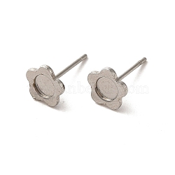 304 Stainless Steel Studs Earrings, with 201 Stainless Steel Findings, Flower, Stainless Steel Color, Tray: 4mm, 7.5x7.5mm, Pin: 12x0.8mm(STAS-H193-02P)