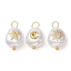 3Pcs 3 Styles Plastic Imitation Pearl Pendants, with 304 Stainless Steel Loops, Nuggets, Golden, 17.5x10.5x7.5mm, Hole: 3.3mm(PALLOY-JF02721)