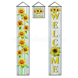 Polyester Hanging Sign for Home Office Front Door Porch Decorations, Rectangle & Square, Word Welcome, Yellow, 180x30cm and 30x30cm, 3pcs/set(HJEW-WH0023-007)