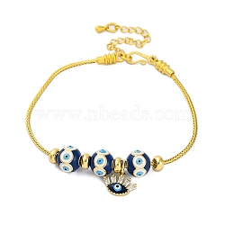 Brass European Bracelets, with Enamel Beads, Real 18K Gold Plated, Blue, 7-3/4 inch(19.6cm)(BJEW-C080-01G-01)