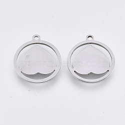 Non-Tarnish 201 Stainless Steel Pendants, Laser Cut Pendants, Flat Round with Heart, Stainless Steel Color, 17x15.5x1mm, Hole: 1.4mm(STAS-T044-128P)