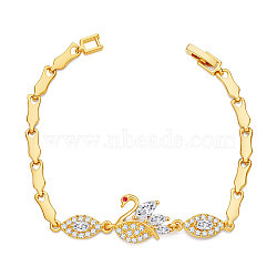 SHEGRACE Brass Real Gold Plated Link Bracelets, with Synthetic Cubic Zirconia, Swan, Golden, 7 inch(178mm), 15mm(JB453A)