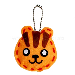 DIY Tiger Non Woven Fabric Embroidery Keychain Kits, Including Iron Ball Chain, Cotton Ball, Paper Tags, Cotton Cord, Plastic Pin, Cloth, Orange, Finished Protect: 75x70mm(DIY-F071-11)