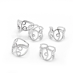 Hollow Brass Ring Shanks, Filigree Ring Settings, Cuff Rings, Open Rings Making, Adjustable, Platinum, 17mm(KK-L184-46P)