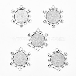 Christmas Ornaments Alloy Snowflake Pendant Cabochon Settings, Cadmium Free & Lead Free, Antique Silver, Flat Round Tray: 25mm, 43x38x2mm, Hole: 4mm(X-TIBEP-O006-29AS)