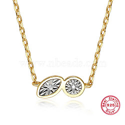925 Sterling Silver Leaf Pendants Necklaces, with Clear Cubic Zirconia, Real 18K Gold Plated, 15.75 inch(40cm)(PL0303)