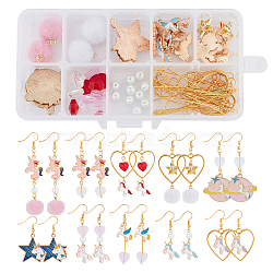 SUNNYCLUE DIY Unicorn Earrings Making Kits, Including Brass Earring Hooks, Alloy Enamel & Brass Enamel  & Faux Mink Fur Covered Pendants, Transparent Glass Beads, Mixed Color(DIY-SC0001-22)