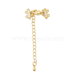 Brass Curb Chain Extenders with Micro Pave Cubic Zirconia, End Chains with Lobster Claw Clasps and Double Strand Necklace Layering Clasps, Real 18K Gold Plated, 25mm(X-KK-I705-17G)