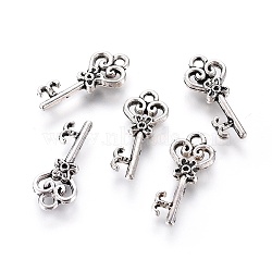 Tibetan Style Alloy Skeleton Key Pendants, Cadmium Free & Lead Free, Antique Silver, 21x9x2mm, Hole: 2mm, about 1200pcs/1000g(TIBEP-22625-AS-LF)