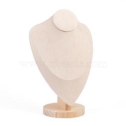Necklace Bust Display Stand, with Wooden Base, Linen, 19x30.9cm(NDIS-E022-01B)