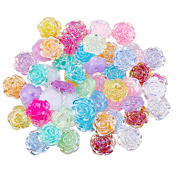 192Pcs 24 Style Transparent & Opaque ABS Plastic Beads, Half Drilled, Flower, Mixed Color, 15x16x6.5mm, Hole: 1.2mm, 8pcs/style(KY-FH0001-22)