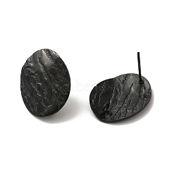 304 Stainless Steel Stud Earrings Findings, with Vertical Loop, Textured Oval, Electrophoresis Black, 20x16mm, Hole: 2.5mm, Pin: 0.7mm(STAS-B041-02EB)