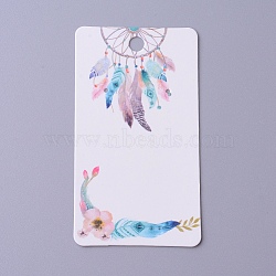 Cardboard Earring Display Cards, Rectangle with Woven Net/Web & Feather  Pattern, White, 9x5x0.04cm, Hole: 1.5mm(X-CDIS-F003-08A)