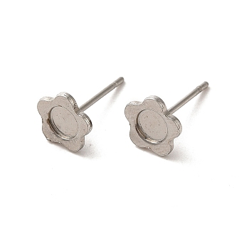 304 Stainless Steel Studs Earrings, with 201 Stainless Steel Findings, Flower, Stainless Steel Color, Tray: 4mm, 7.5x7.5mm, Pin: 12x0.8mm