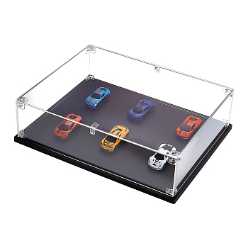 Rectangle Transparent Acrylic Toys Action Figures Display Boxes, Dustproof Minifigures Display Cases with Black Base, Clear, 33.8x26.8x8cm