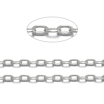 Brass Cable Chains, Diamond Cut Chains, Unwelded, Faceted, with Spool, Oval, Cadmium Free & Nickel Free & Lead Free, Platinum, 3x1.5x0.45mm, about 301.83 Feet(92m)/roll