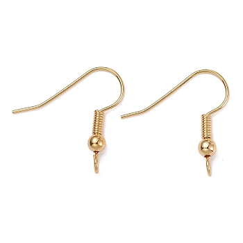 Brass Earring Hooks, with Vertical Loop, Long-Lasting Plated, Real 18K Gold Plated, 19x20x3mm, Hole: 3mm, Pin: 0.5mm