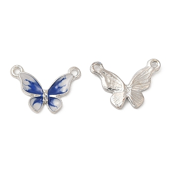 Alloy Rhinestone Charms, with Enamel, Butterfly Charm, Platinum, 12x6.5x1.5mm, Hole: 1mm