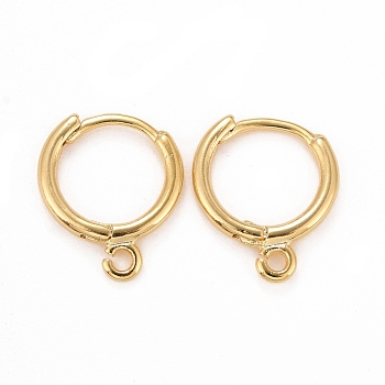Rack Plating Eco-friendly Brass Hoop Earring Findings, with Horizontal Loop, Lead Free & Cadmium Free, Ring, Real 24K Gold Plated, 14x11.5x1.5mm, Hole: 1mm, Pin: 0.5mm