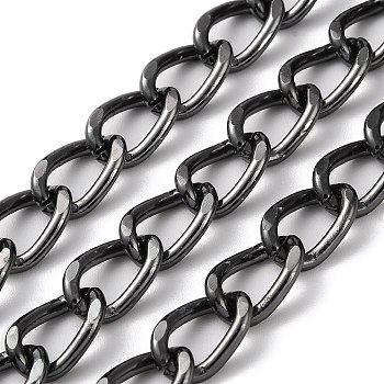Oxidation Aluminum Faceted Curb Chains, Diamond Cut Chains, Unwelded, with Spool, Gunmetal, 16x10.5x2.5mm, about 65.62 Feet(20m)/Roll