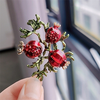 Pomegranate Enamel Pins, Alloy Brooches for Backpack Clothes, Crimson, 40x50mm