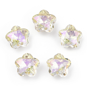 K9 Glass Rhinestone Cabochons, Pointed Back & Back Plated, Faceted, Plum Blossom, Jonquil, 8x8x4mm