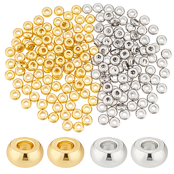 Elite 200Pcs 2 Colors Brass Spacer Beads, Flat Round, Platinum & Golden, 4x1.5mm, Hole: 1.5mm, 100pcs/color