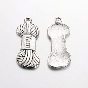 Tibetan Style Alloy Pendants, Lead Free & Cadmium Free, Yarn Clew, Antique Silver, 11x30x1mm, Hole: 2mm
