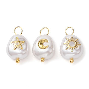 3Pcs 3 Styles Plastic Imitation Pearl Pendants, with 304 Stainless Steel Loops, Nuggets, Golden, 17.5x10.5x7.5mm, Hole: 3.3mm