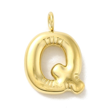 304 Stainless Steel Pendants, Real 14K Gold Plated, Balloon Letter Charms, Bubble Puff Initial Charms, Letter Q, 24x16.5x5mm, Hole: 4mm