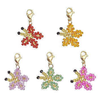 Glass Seed Beads Pendant Decorations, with 304 Stainless Steel Lobster Claw Clasps, Butterfly, Mixed Color, 25mm