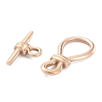 Vacuum Plating 304 Stainless Steel Toggle Clasps, Rose Gold, Bar: 26x13.5x4.5mm, hole: 4x3mm, Clasp: 34x17x4mm, small inner diameter: 5.5x4.5mm, big inner diameter: 17x11.5mm