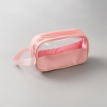PU Leather Cosmetic Zipper Storage Wristlets Bags, Rectangle, Pink, 130x210x60mm
